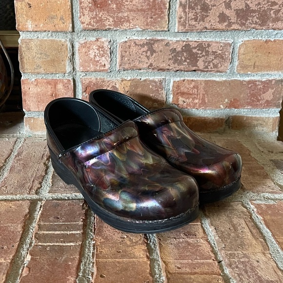 Dansko Patent Leather Psychedelic Colorful Clogs - Picture 1 of 10